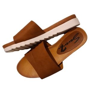 7 For All Mankind Pearl Slide Brown Faux Leather Sandals Size 7